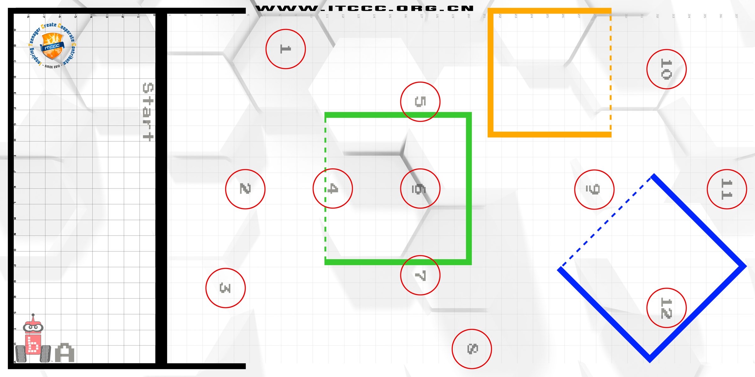 Official Botball JBC game field map — zone missions, 122 × 61 cm